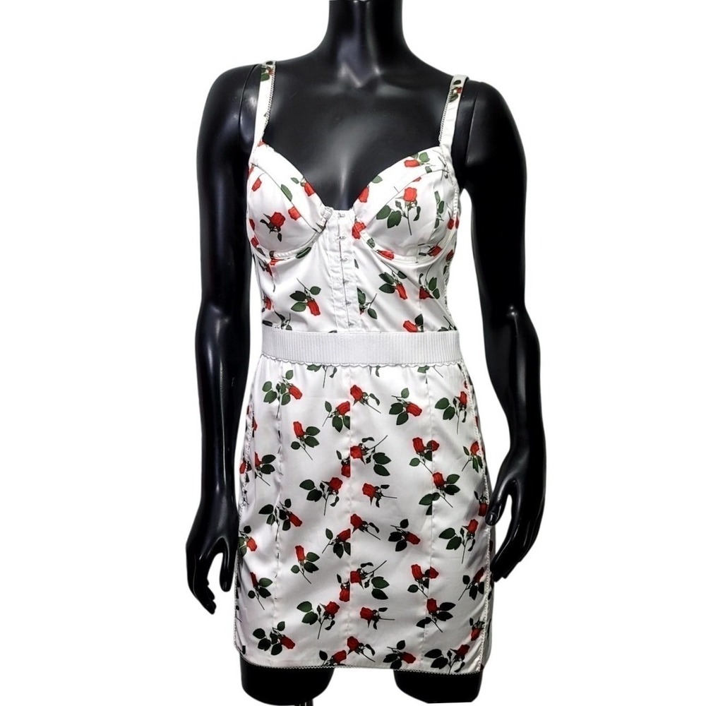 For Love & Lemons White Red Rose Floral Satin Bustier Mini Dress Underwire Cup